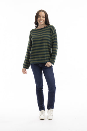 Stripe Knit Top - Pine Olive
