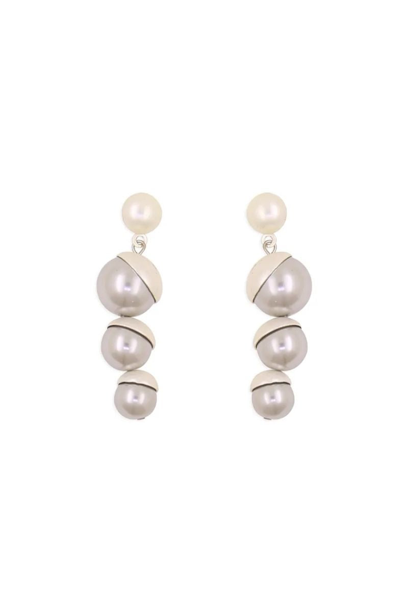 Brushed Silver Cupped Faux Grey Pearl Earrings