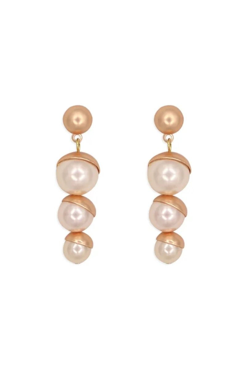 Rose Gold Cupped Faux Pearl Earrings