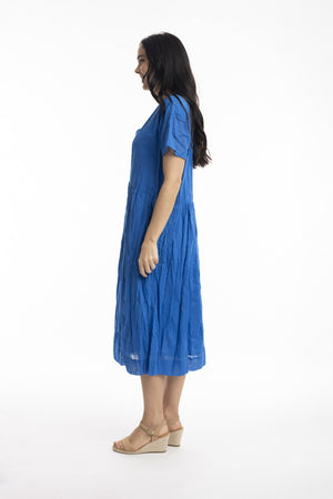 Essentials Cotton Gauze Peak Dress - Electric Blue