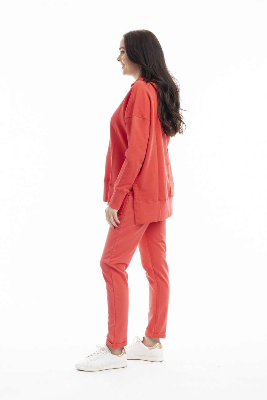 Terry Knit Sweat Shirt - Deep Coral