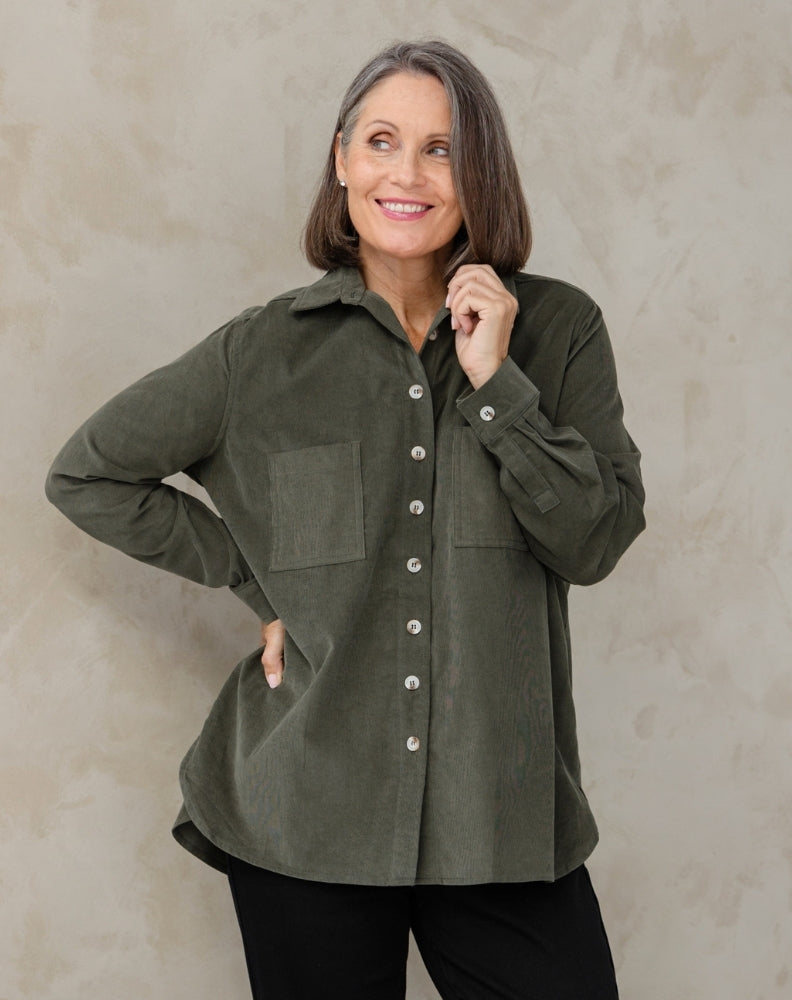 Sloane Cord Shacket - Khaki