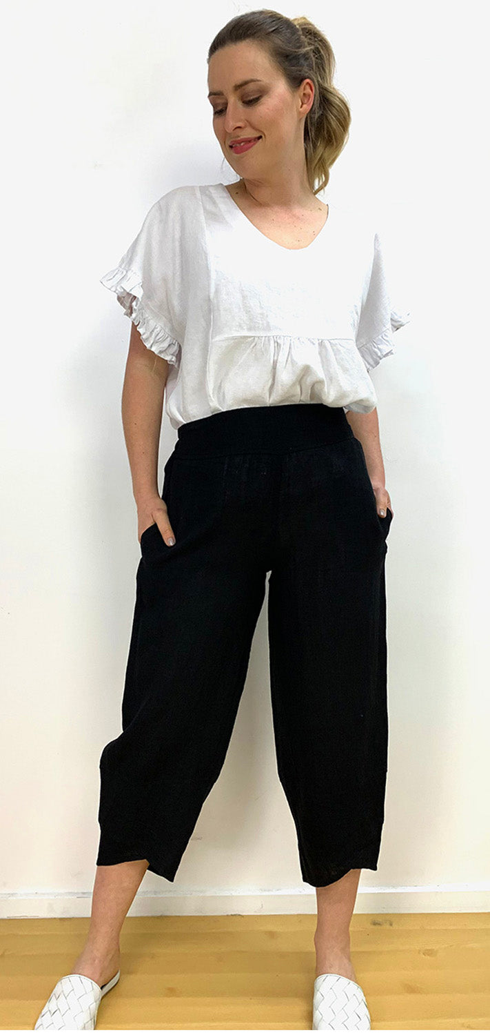 Black Linen Wide Leg Pants