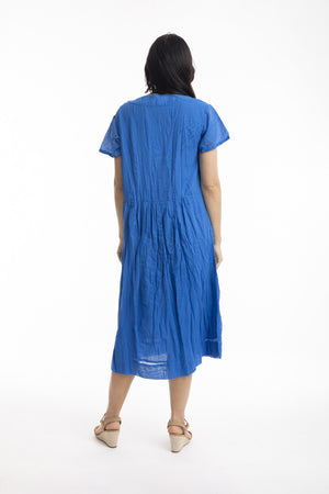 Essentials Cotton Gauze Peak Dress - Electric Blue