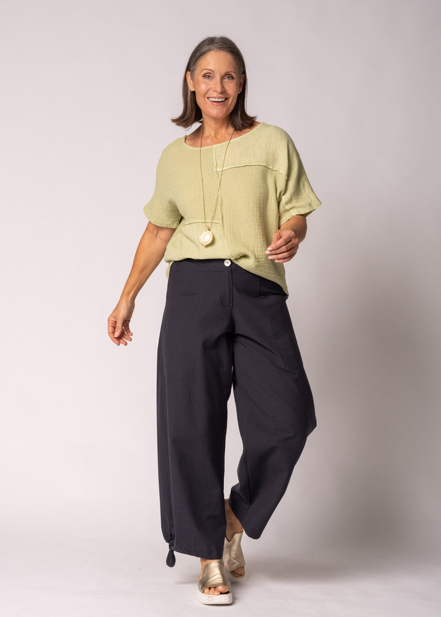 Nalina Linen Blend Top - Lily Green