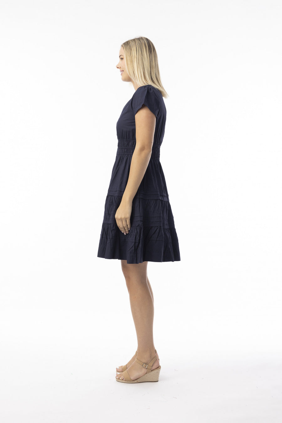 Poplin Essentials Short Ruched Dress - Navy