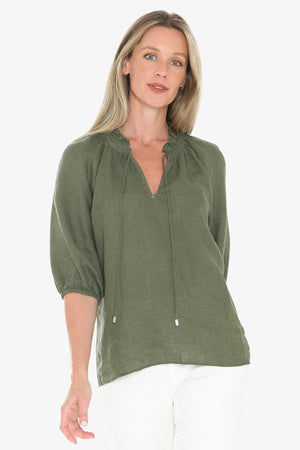 Ruffle Neck Top - Basil