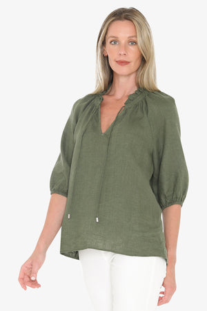 Ruffle Neck Top - Basil