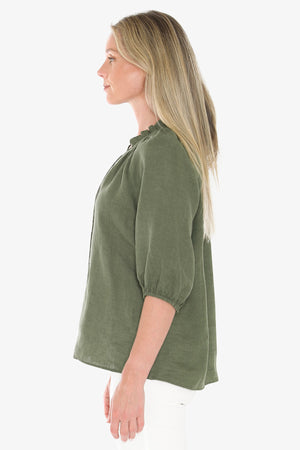 Ruffle Neck Top - Basil