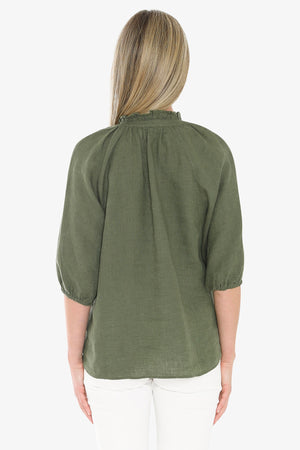 Ruffle Neck Top - Basil