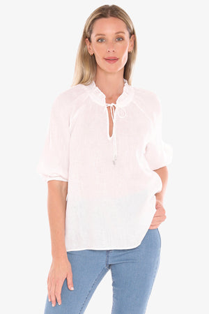 Ruffle Neck Top - White