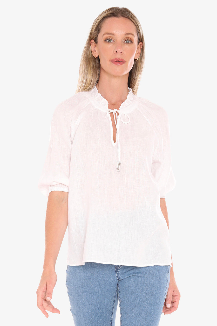 Ruffle Neck Top - White