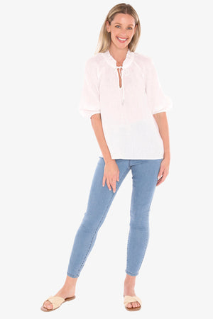 Ruffle Neck Top - White