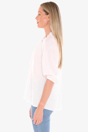 Ruffle Neck Top - White