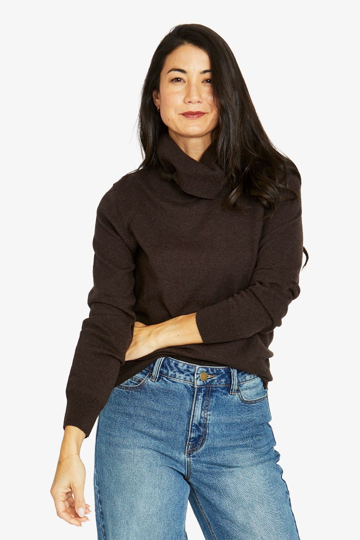 Cowl Neck Pullover - Dark Chocolate Marle