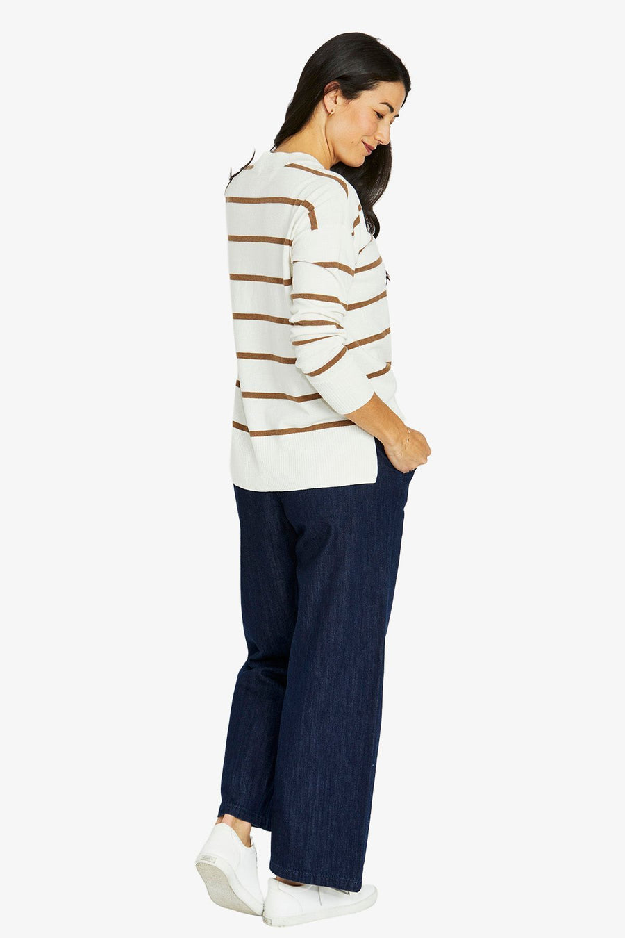 Stripe V Neck Pullover - Vanilla/Hazel