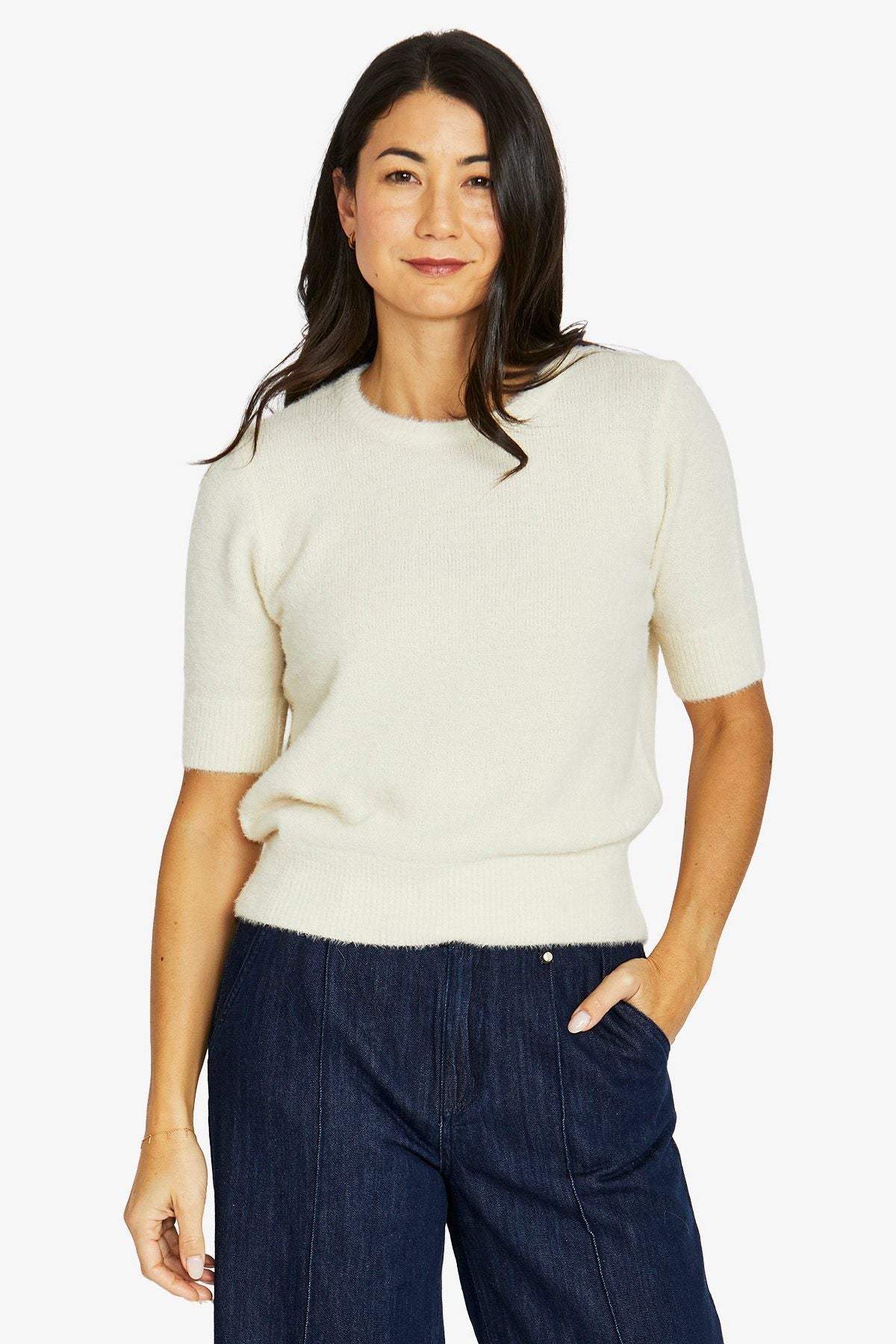Fluffy S/S Crew Knit - Pearl