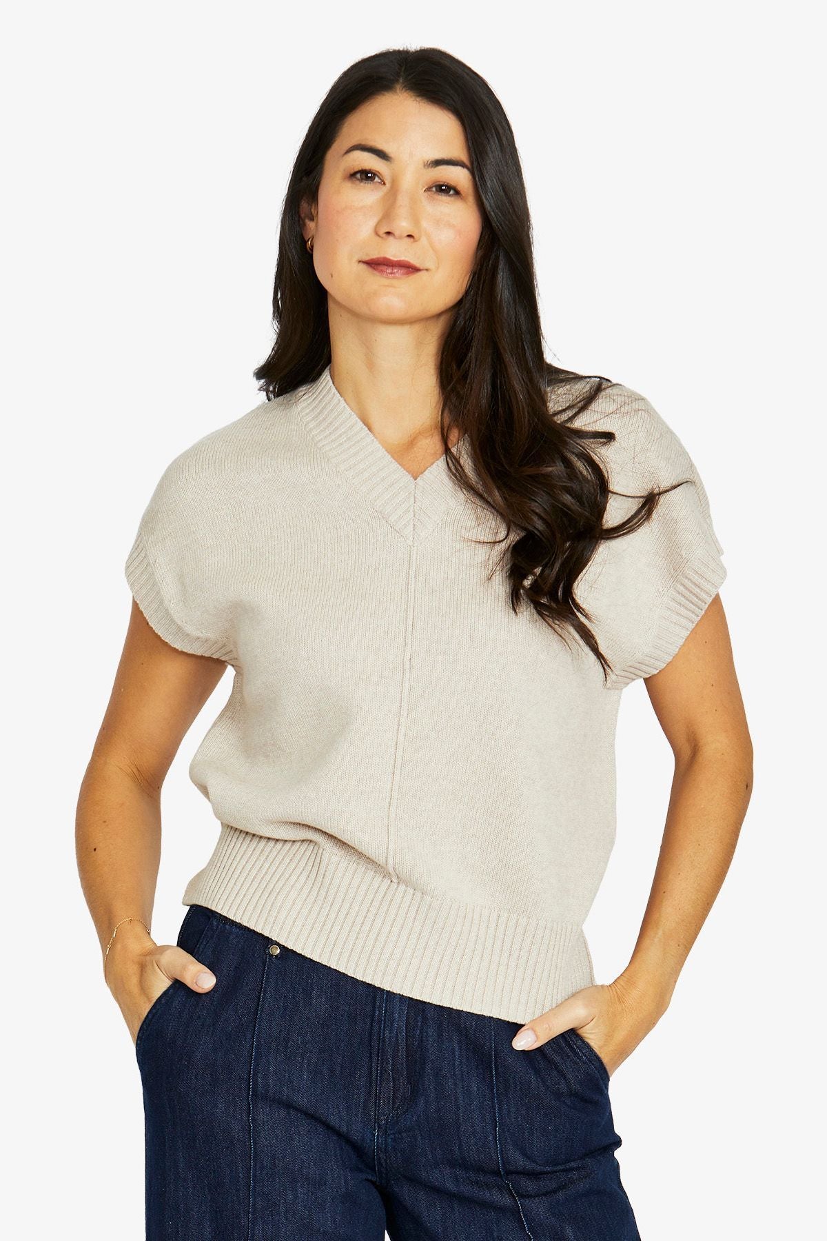 Seam V Neck Vest - Barley Marle