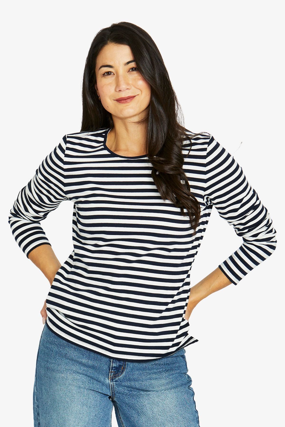 Stripe Crew L/S Tee - Navy/Ivory