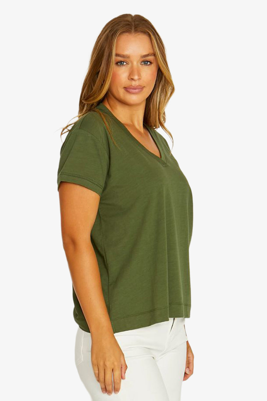 V Neck Boxy Tee - Evergreen