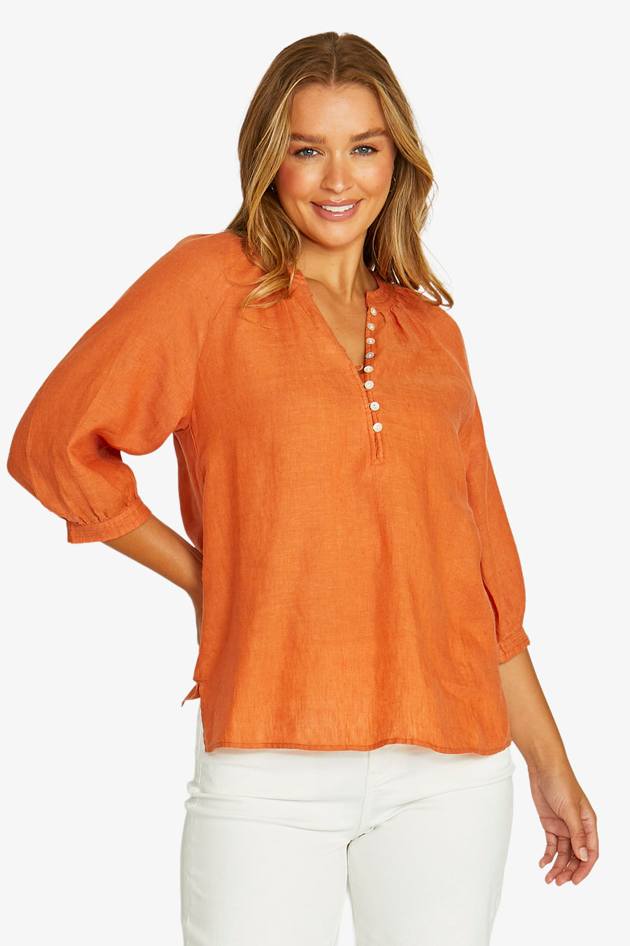 Raglan Button Neck Top - Amber