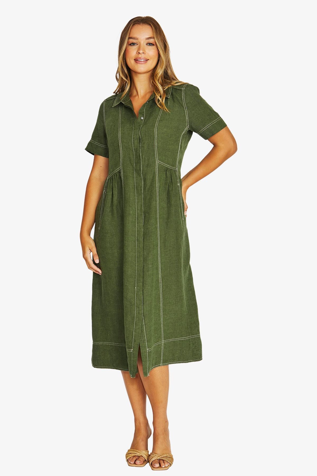 Seam Detail Shirt Dress - Evergreen