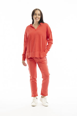 Terry Knit Sweat Shirt - Deep Coral