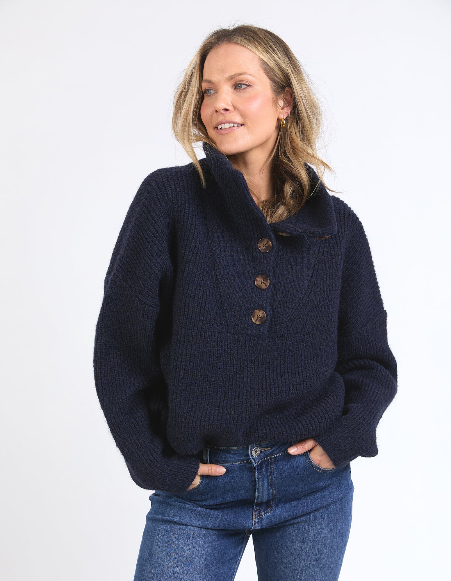 Bron Button Knit - Dark Sapphire