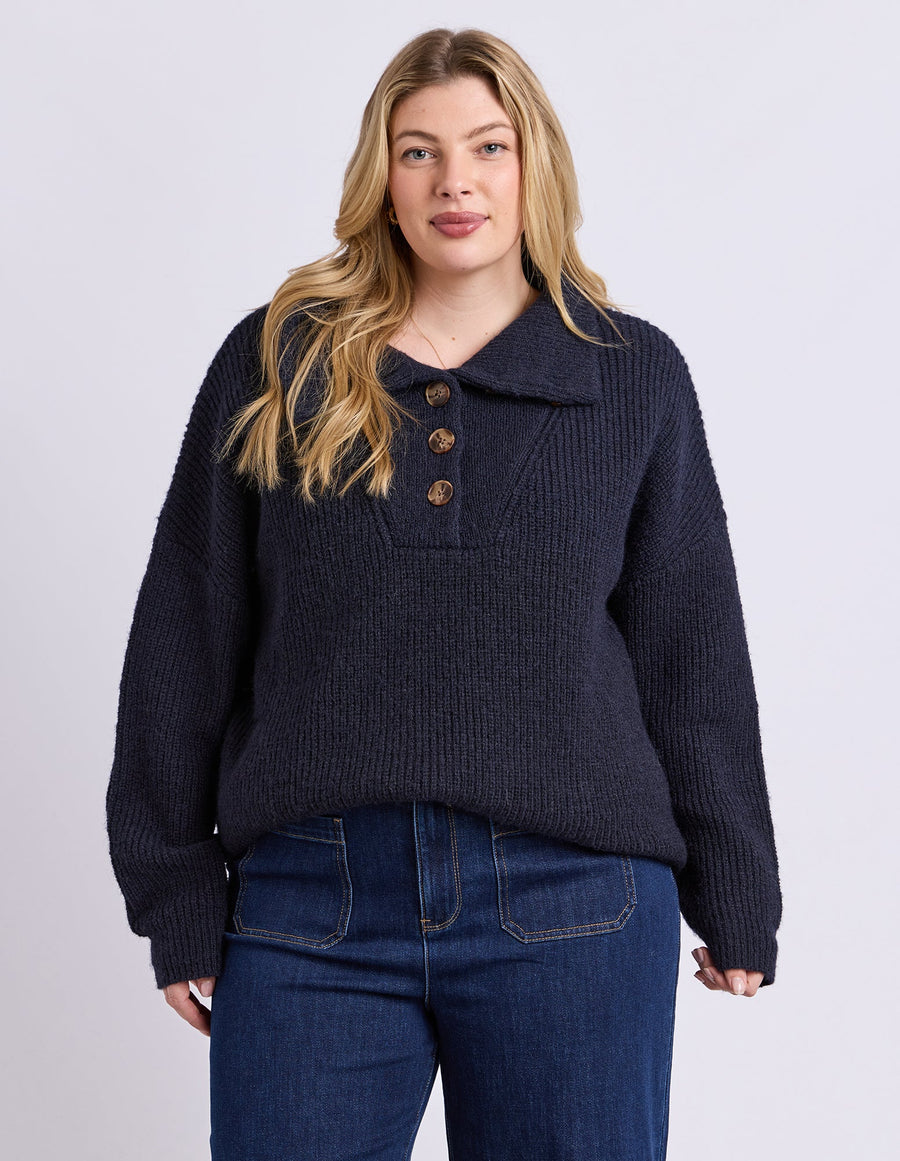 Bron Button Knit - Dark Sapphire