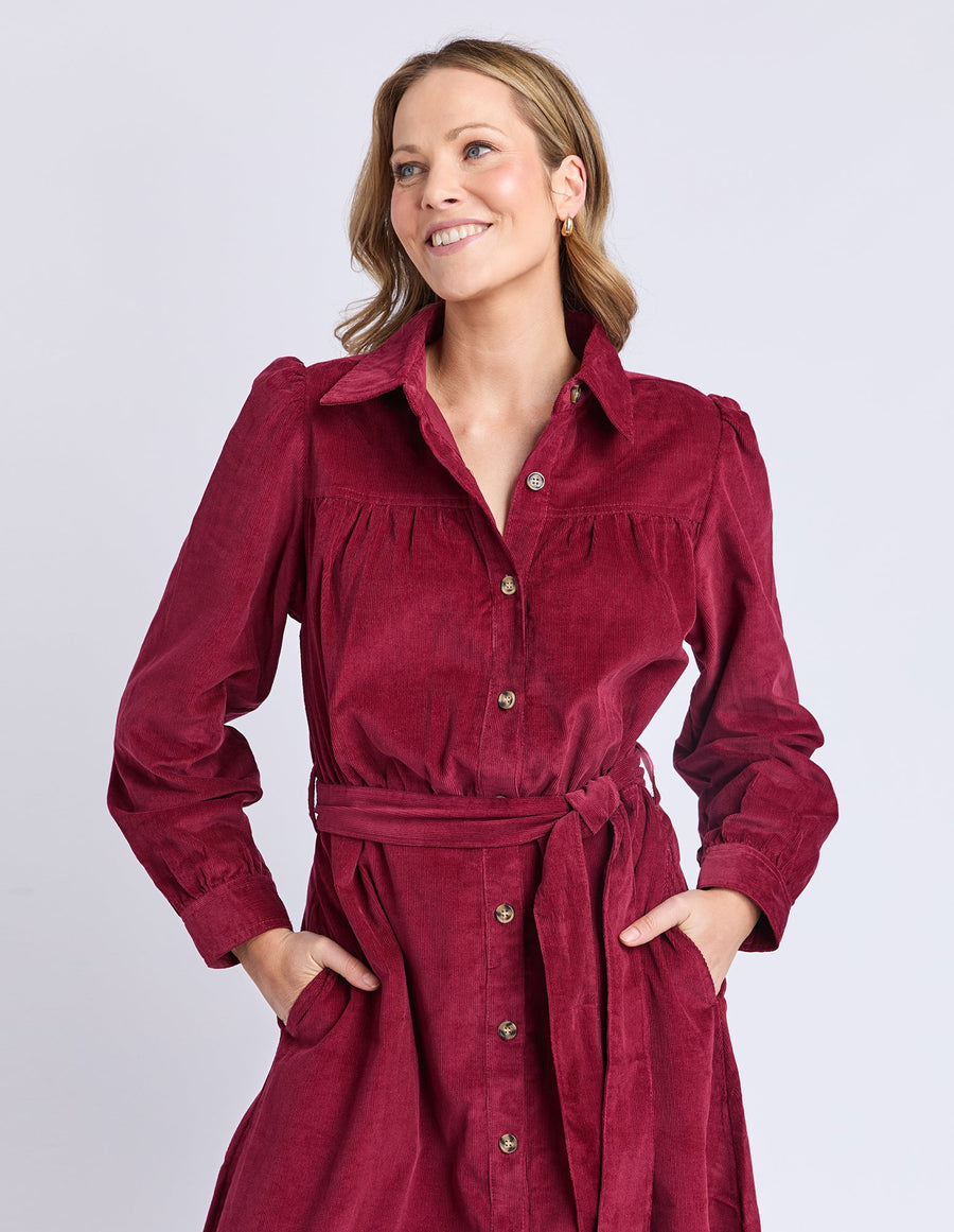 Serena Cord Dress - Maroon