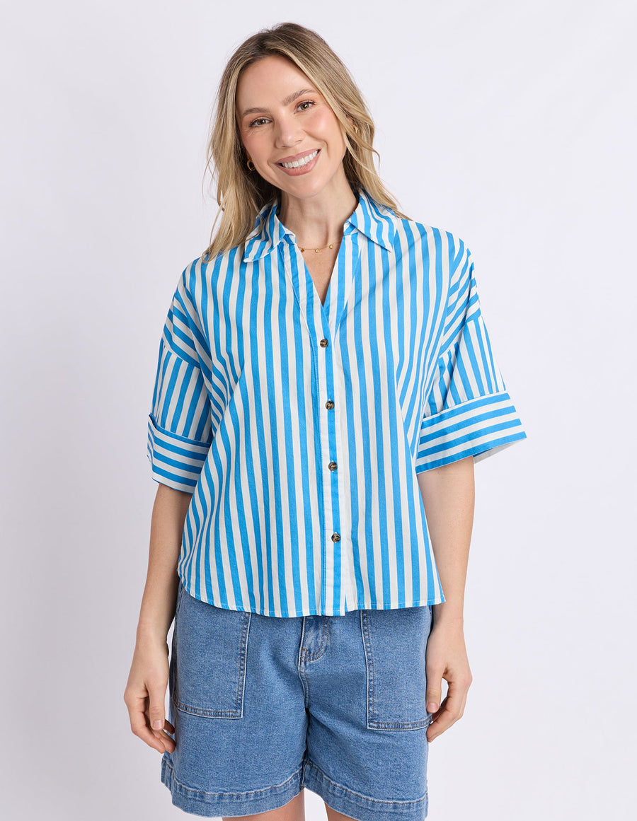 Striped Holiday Shirt - Azure Blue/White