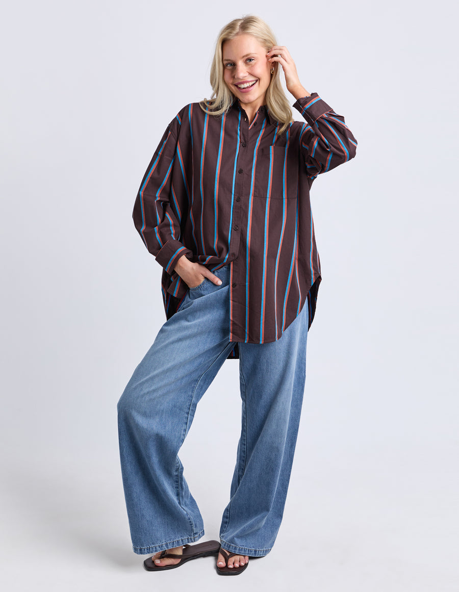 Saltair Shirt - Chocolate with Blue Stripes