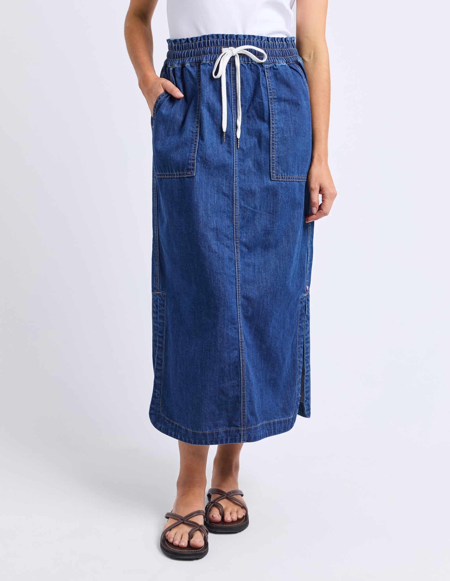 Clover Midi Denim Skirt - Mid Blue Wash