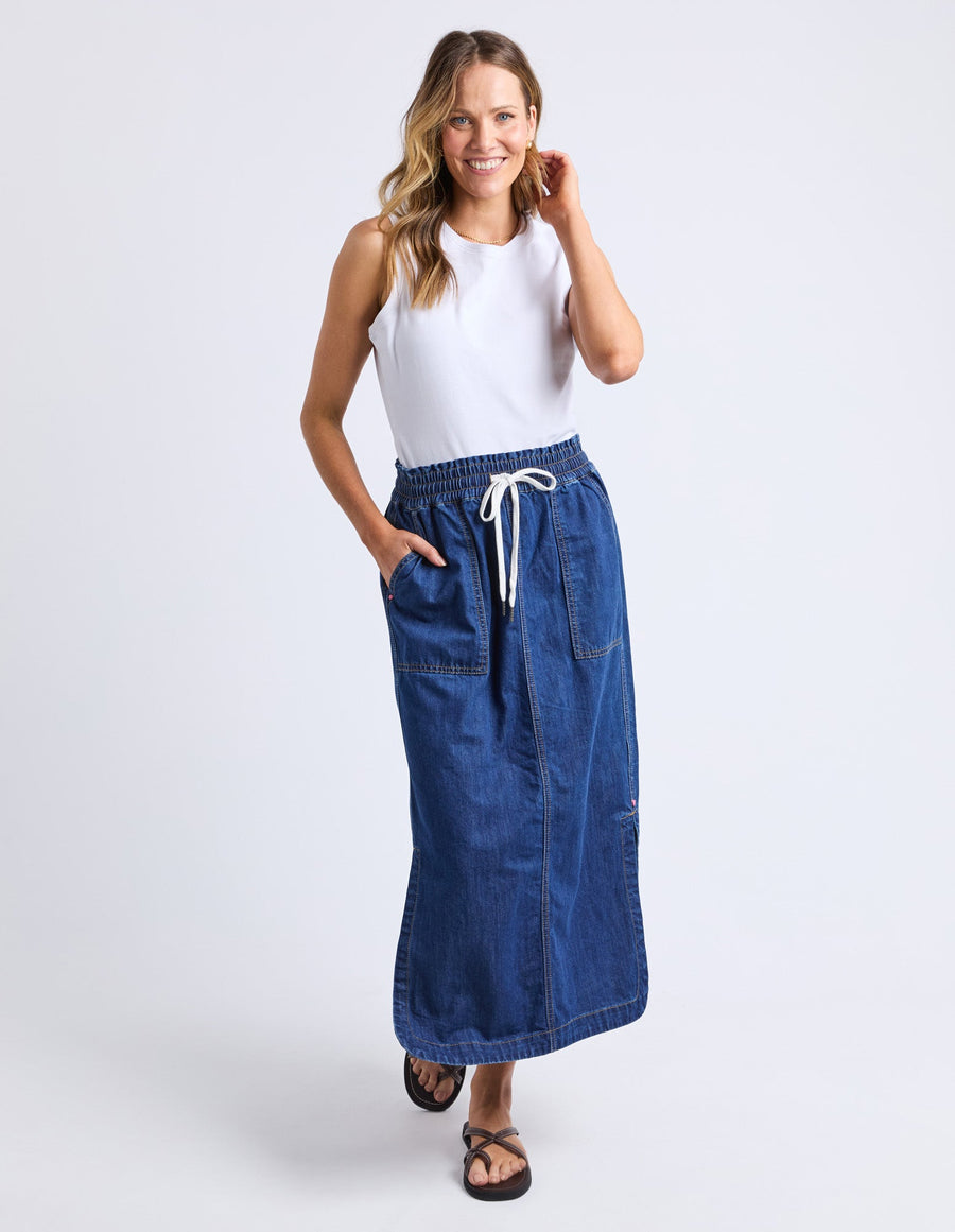 Clover Midi Denim Skirt - Mid Blue Wash