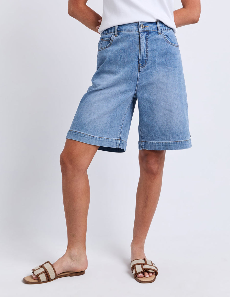 Birdie Long Denim Short - Light Blue Wash