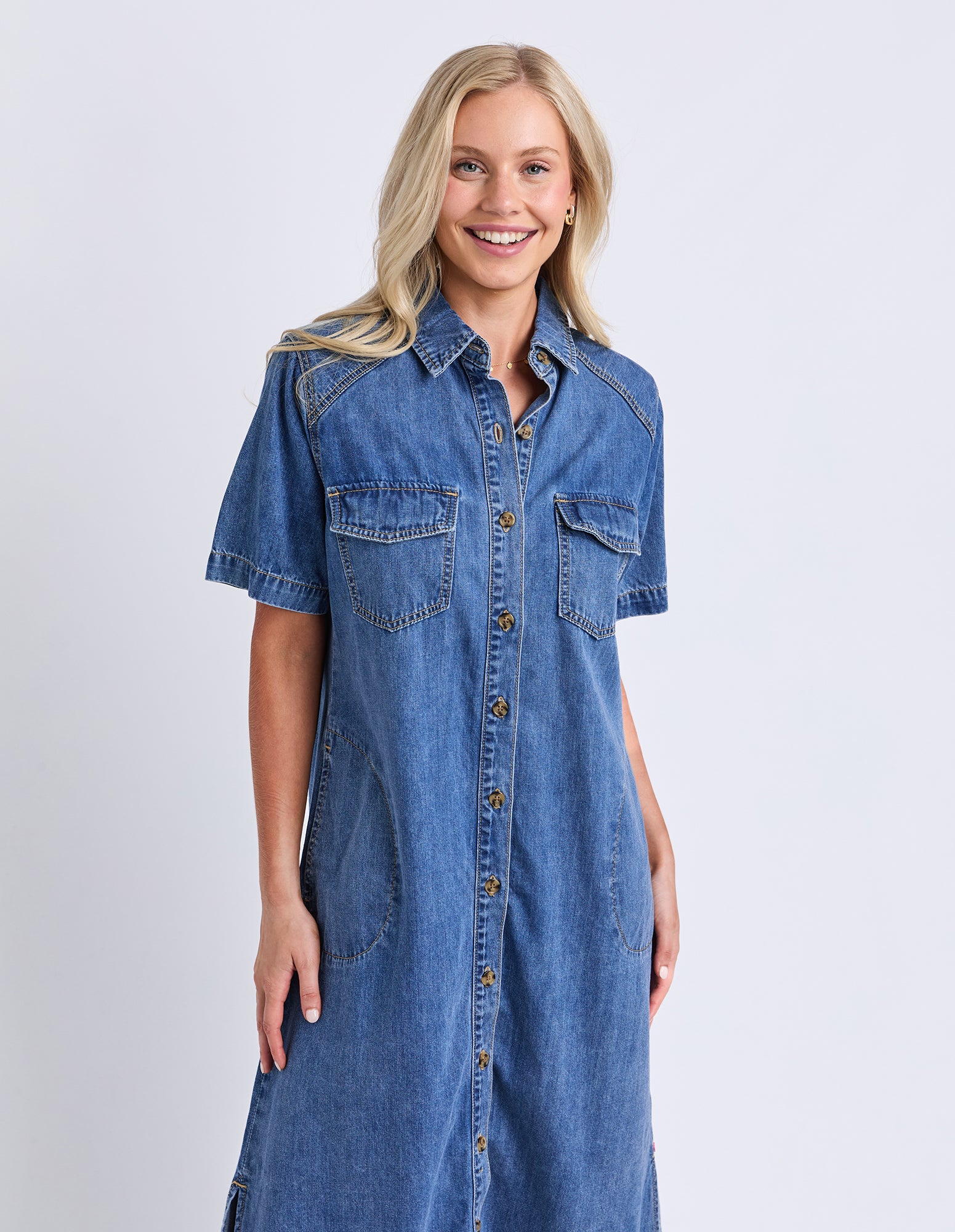 Ayla Denim Midi Dress - Mid Blue Wash