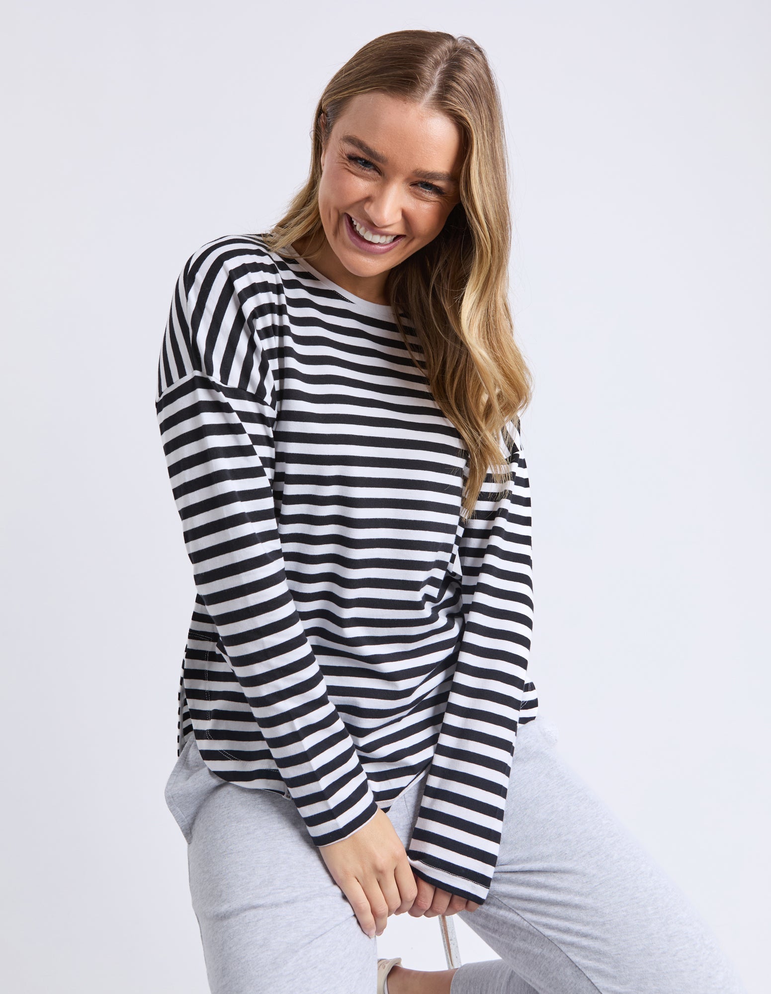 Lauren L/S Tee - Black and White Stripe