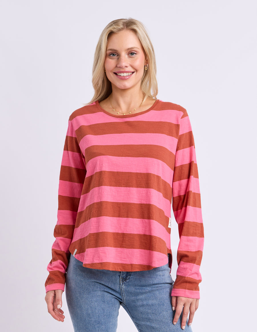 Spritz Stripe Long Sleeve Tee - Earth/Pink Lemonade Stripe