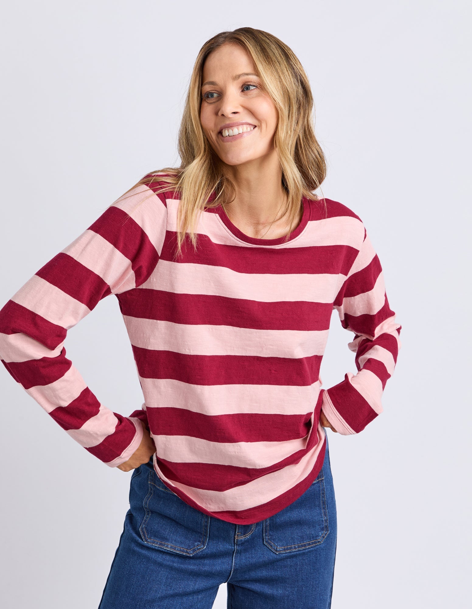 Spritz Stripe Long Sleeve Tee - Maroon/Rose