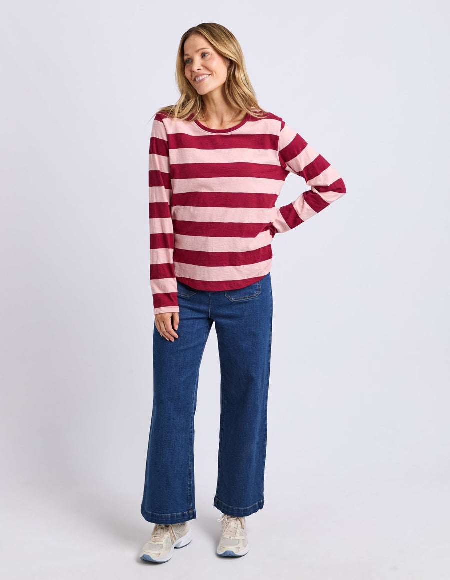 Spritz Stripe Long Sleeve Tee - Maroon/Rose