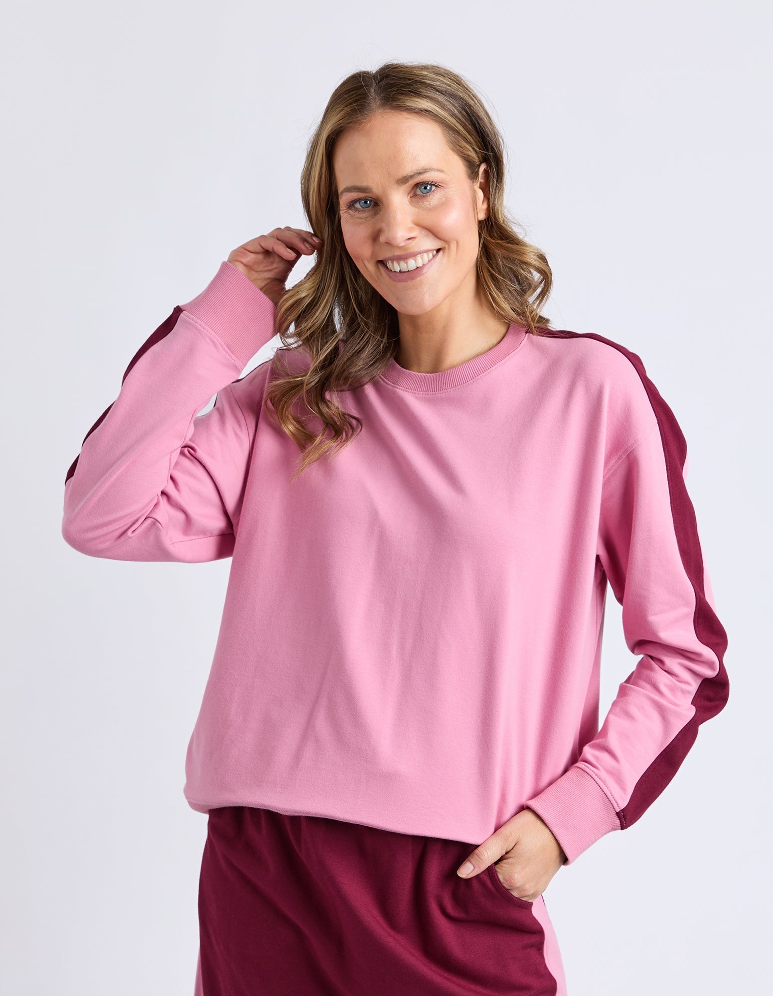 Sloane Fleece Crew Quartz Pink/Plum Trim