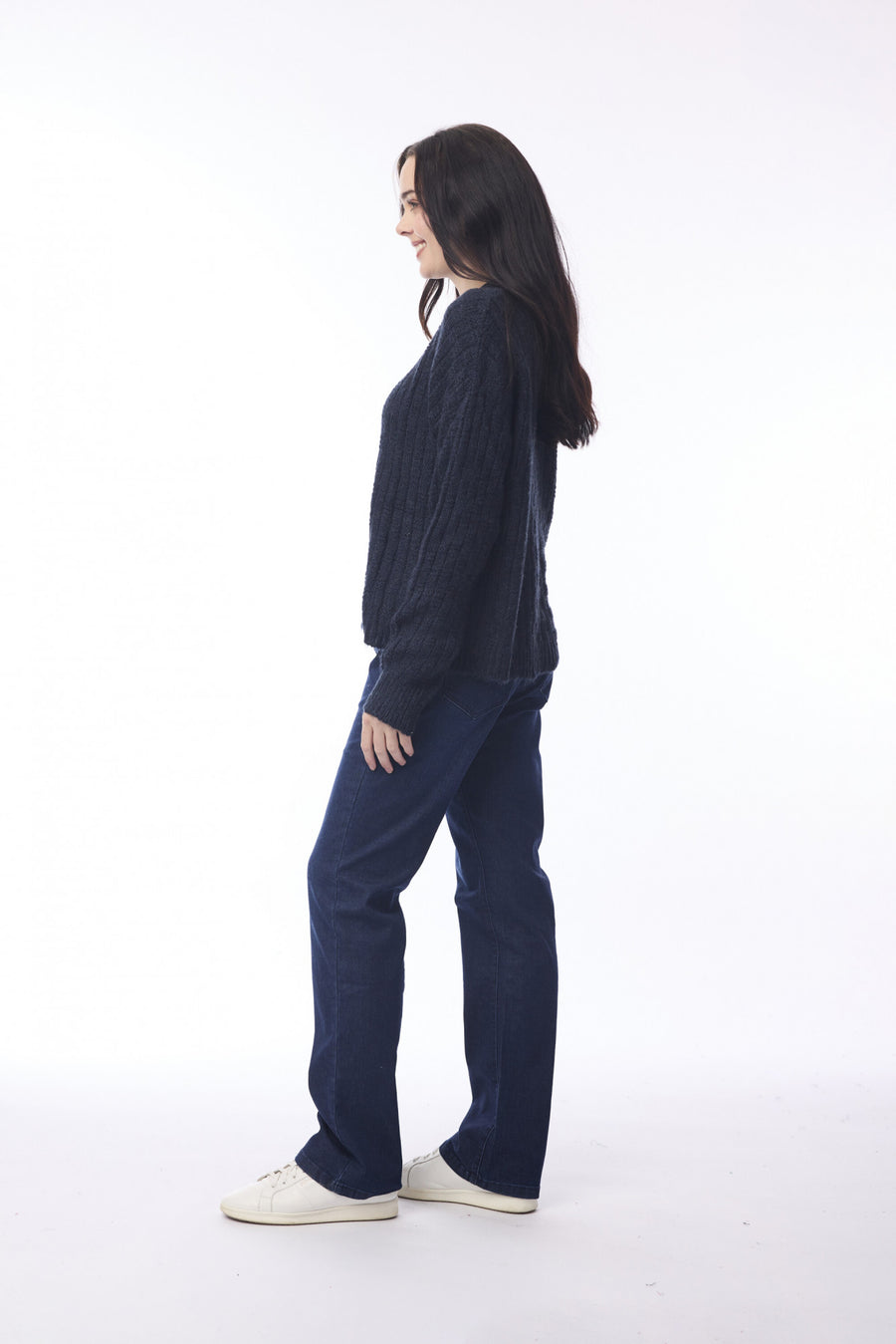 Wool Knit V-Neck Jumper - Navy