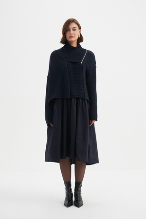 Zip Collar Cardi - Navy