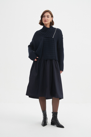 Zip Collar Cardi - Navy