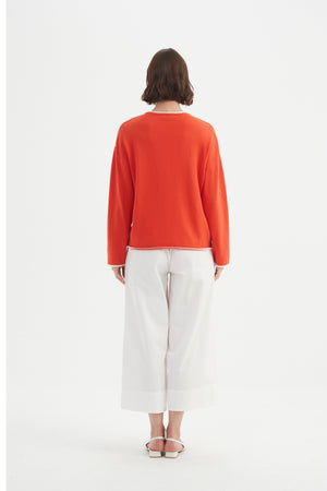 Contrast Trim Knit - Flame/White