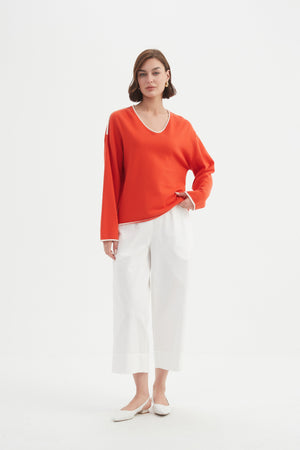 Contrast Trim Knit - Flame/White