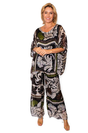 Mosaic Tile print silk pants - Black