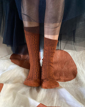 ‘Cable’ Paprika Merino Wool Socks