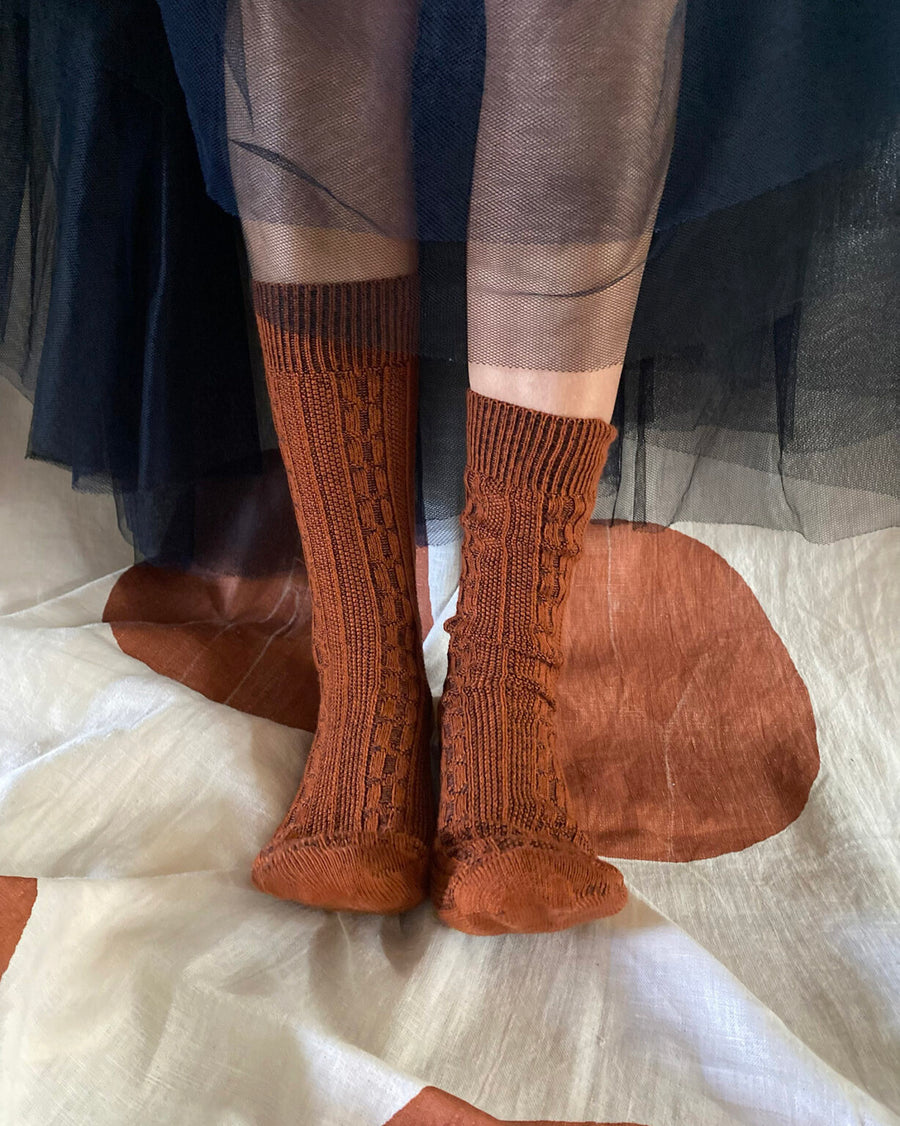 ‘Cable’ Paprika Merino Wool Socks