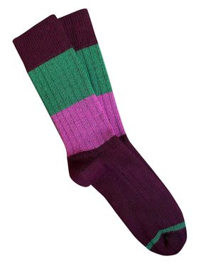 ‘Chunky Rib’ Burgundy Stripe Merino Wool Socks
